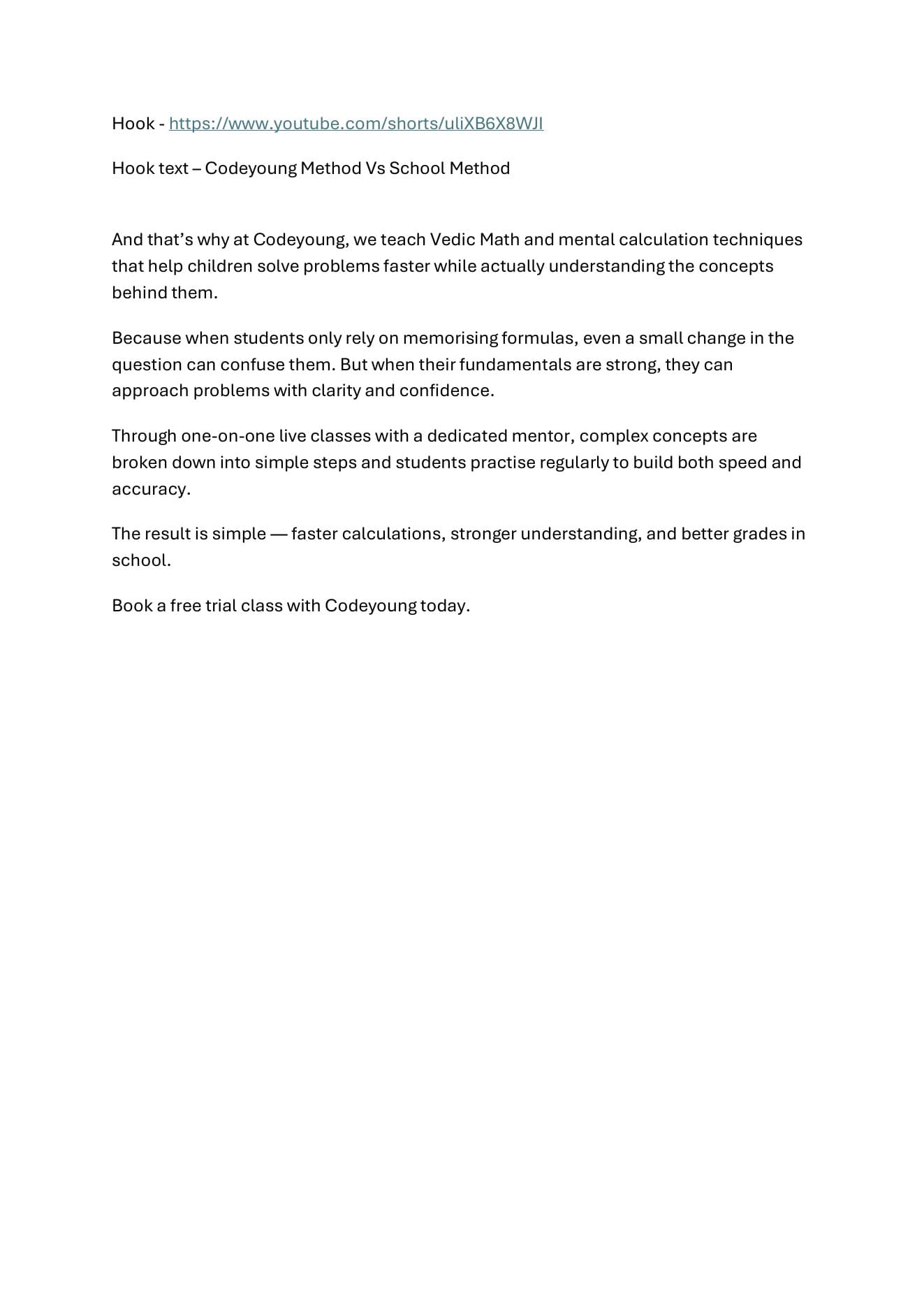 First page of the School vs CodeYoung script