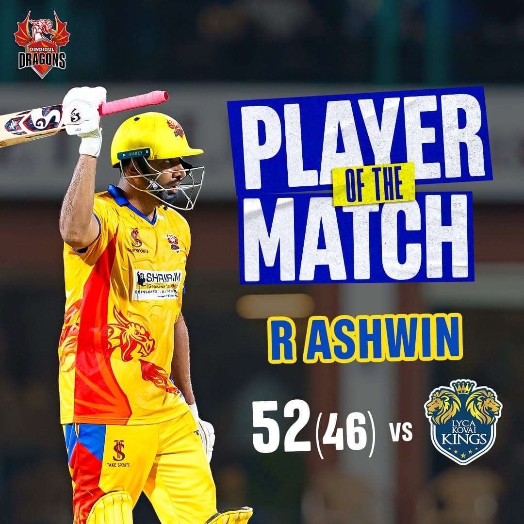 Dindigul Dragons player of the match post for R Ashwin