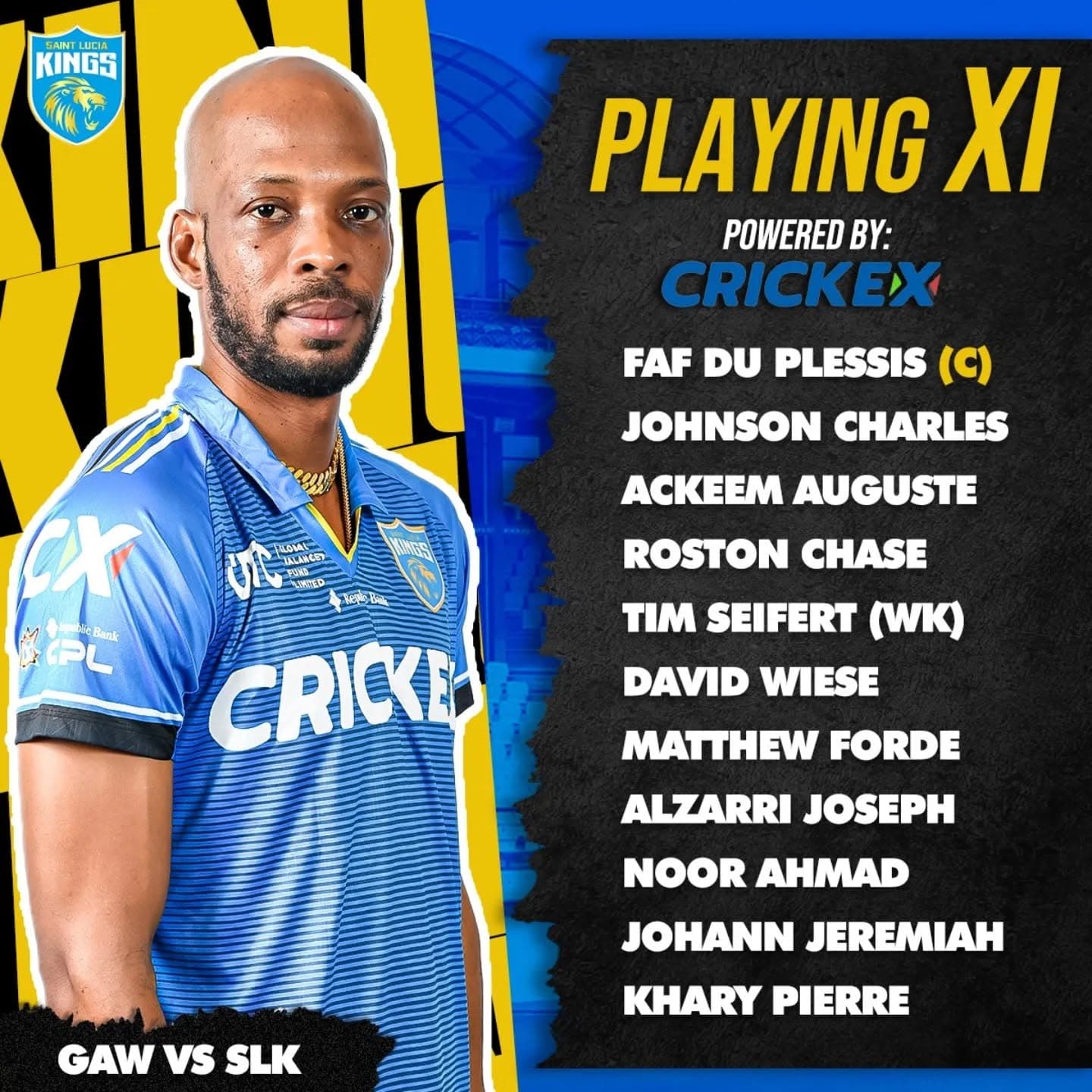 Saint Lucia Kings playing eleven announcement