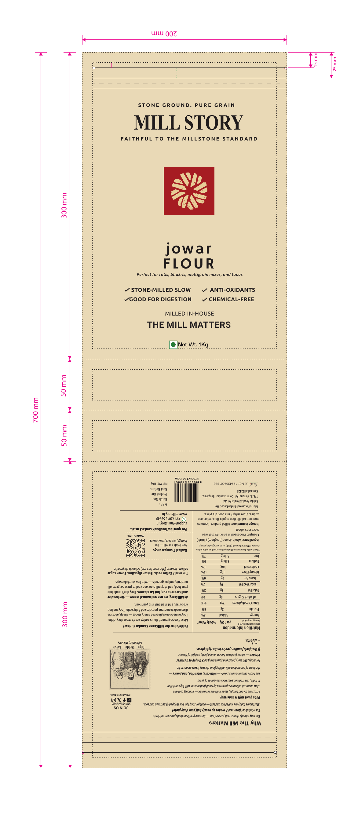 Complete Mill Story flour pouch production artwork